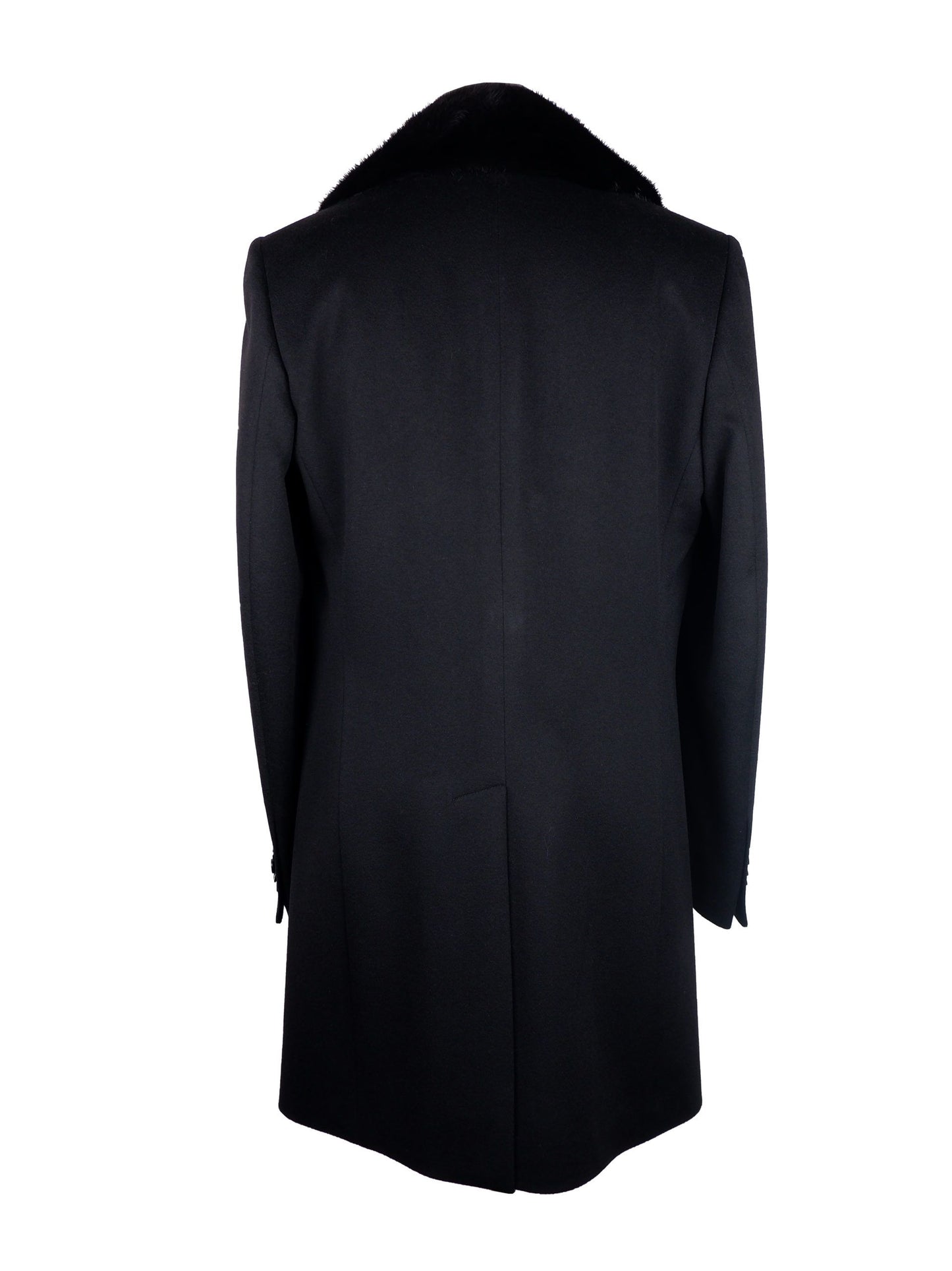 Elegant Black Virgin Wool Coat with Mink Fur