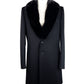 Elegant Black Virgin Wool Coat with Mink Fur