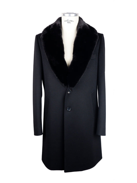 Elegant Black Virgin Wool Coat with Mink Fur