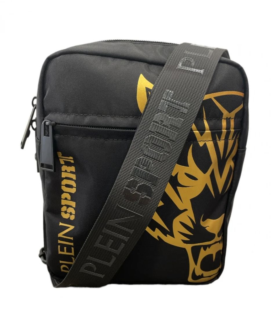 Black Gold-Print Messenger with Tiger Detail