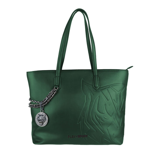 Eco-Chic Dark Green Shoulder Bag with Chain Detail