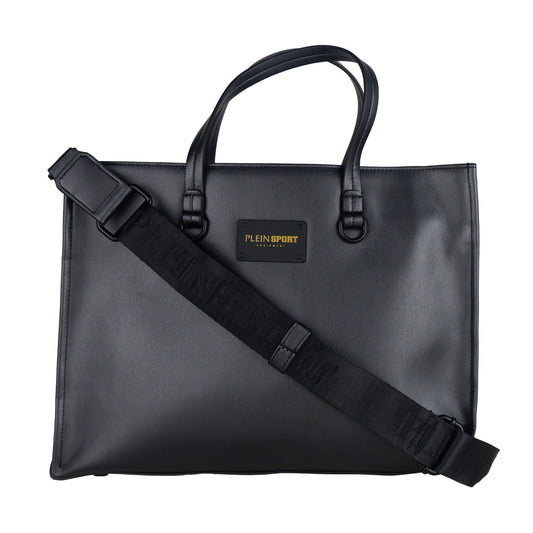 Chic Black Eco-Leather Shopper with Embossed Logo