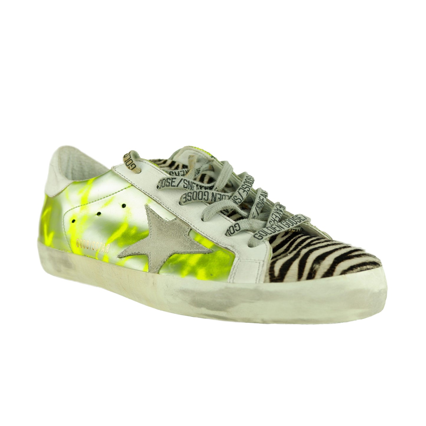 Chic Zebra Print Pony Sneakers with Fluo Yellow Accents