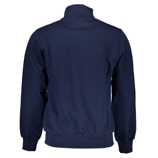 Elegant Blue Zippered Cotton Blend Sweatshirt