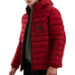 Chic Red Hooded Down Jacket with Zip Details