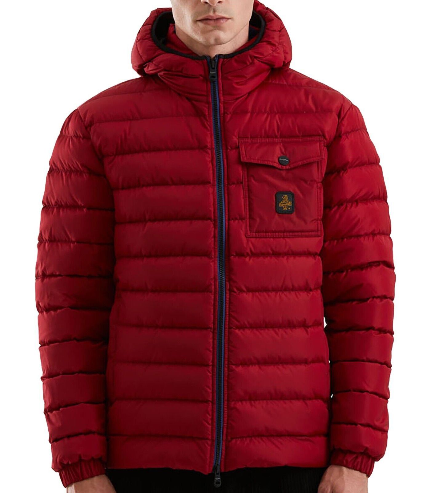 Chic Red Hooded Down Jacket with Zip Details