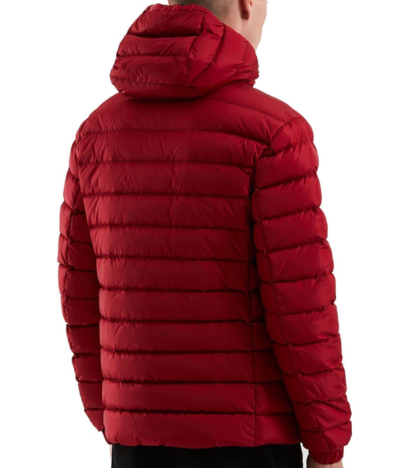 Chic Red Hooded Down Jacket with Zip Details