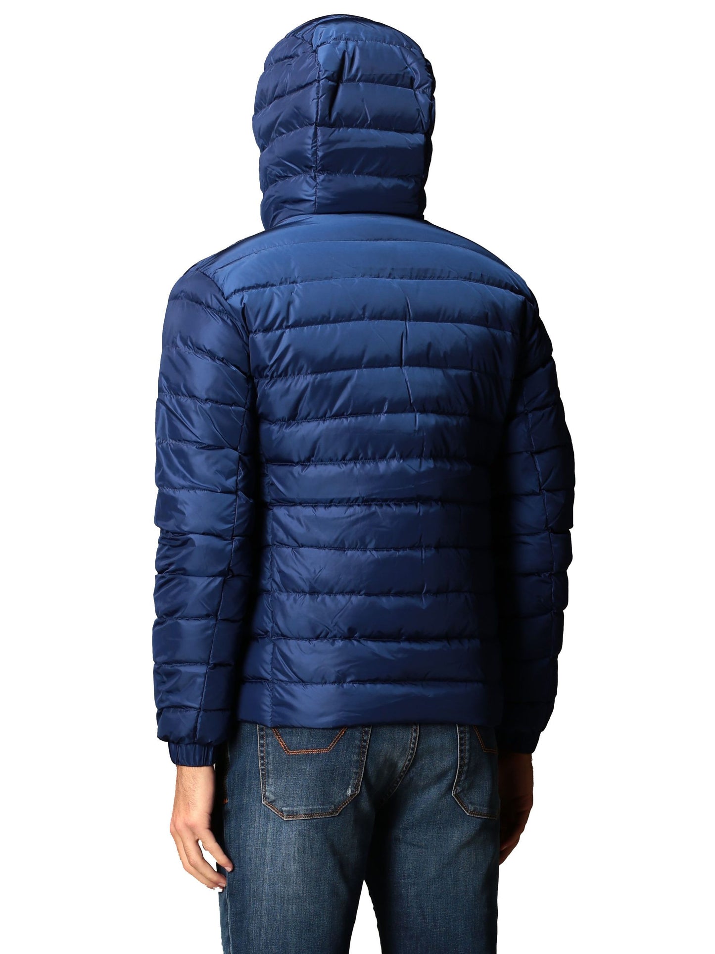 Elegant Blue Hooded Down Jacket with Pockets