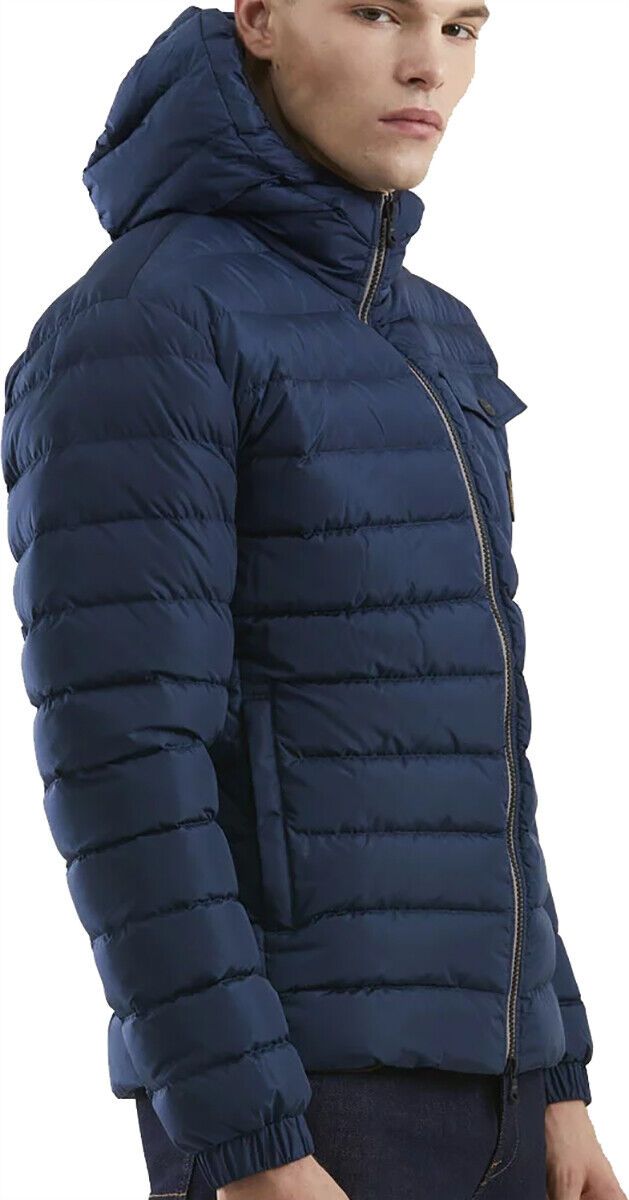 Chic Blue Nylon Down Jacket with Hood