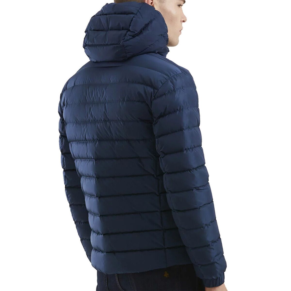 Chic Blue Nylon Down Jacket with Hood