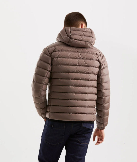 Beige Hooded Down Jacket with Pockets