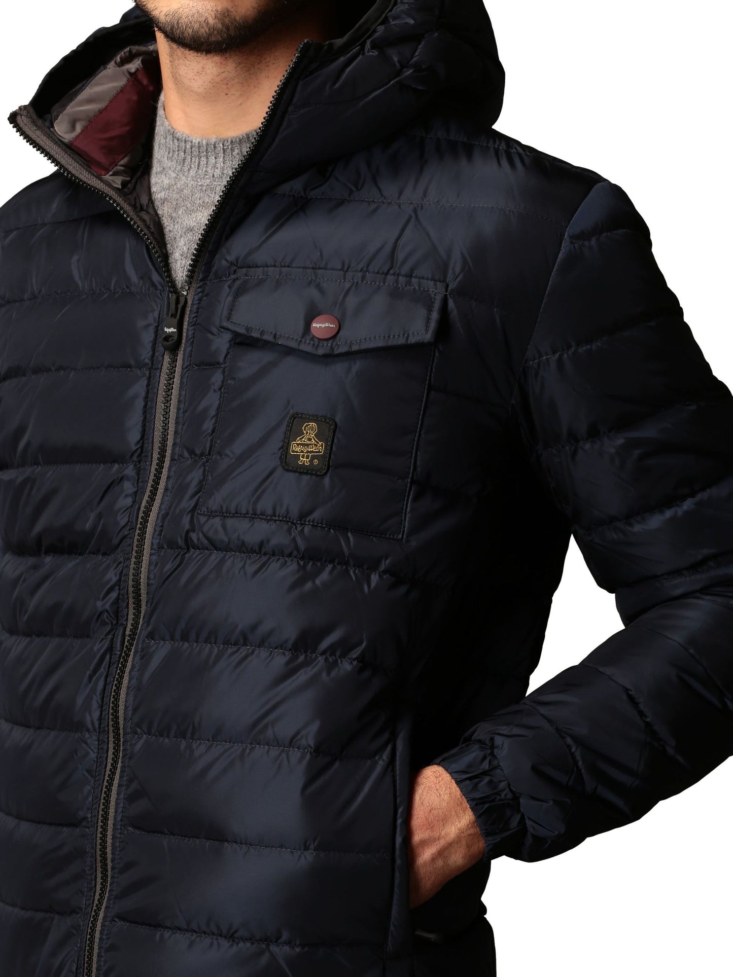 Gentleman's Blue Nylon Down Hooded Jacket