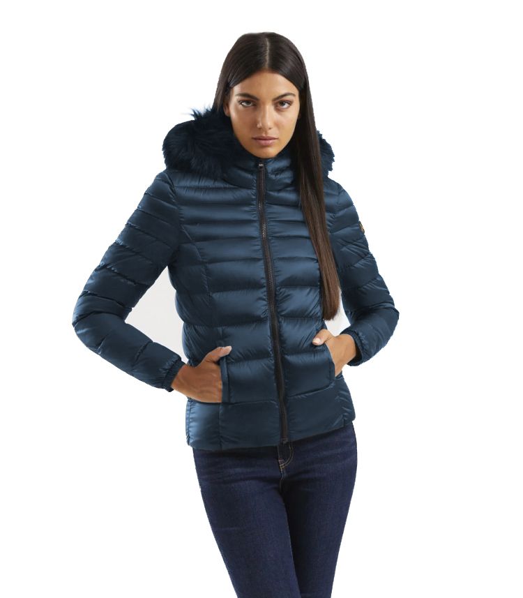 Chic Padded Down Jacket with Fur Hood