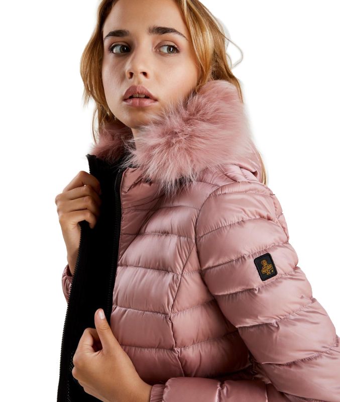 Pink Padded Long Jacket with Luxury Fur Hood