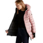 Pink Padded Long Jacket with Luxury Fur Hood