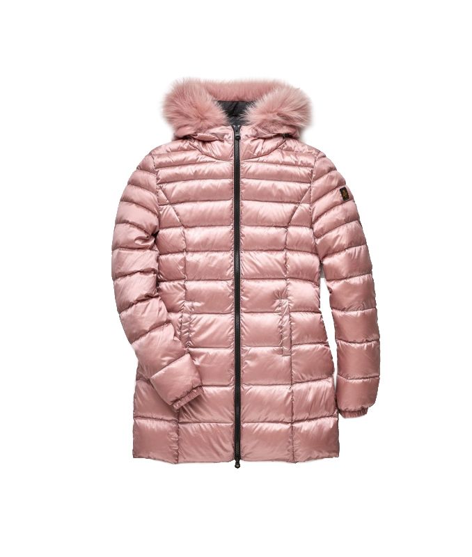 Pink Padded Long Jacket with Luxury Fur Hood