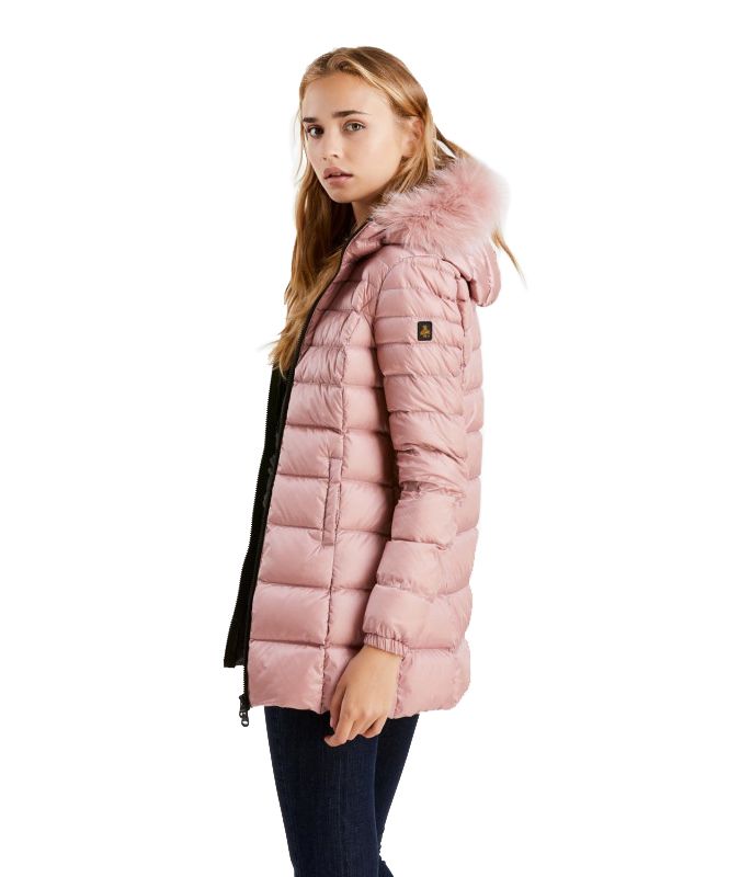 Pink Padded Long Jacket with Luxury Fur Hood