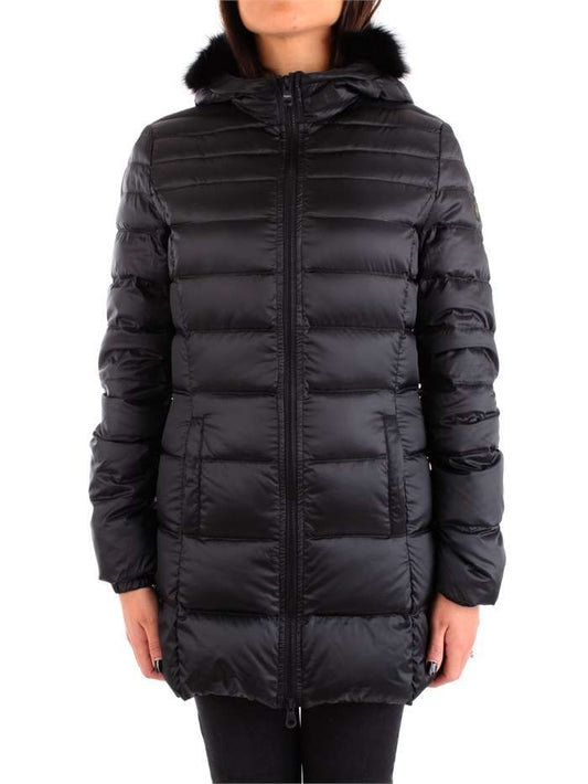 Elegant Long Padded Down Jacket with Fur Hood