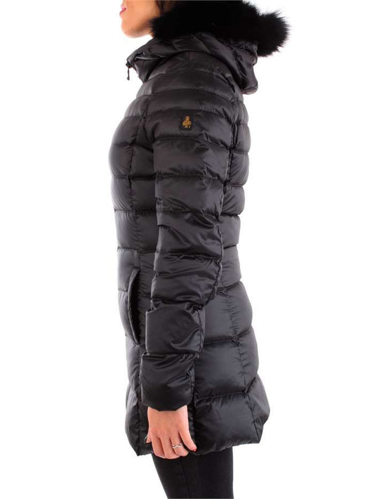 Elegant Long Padded Down Jacket with Fur Hood