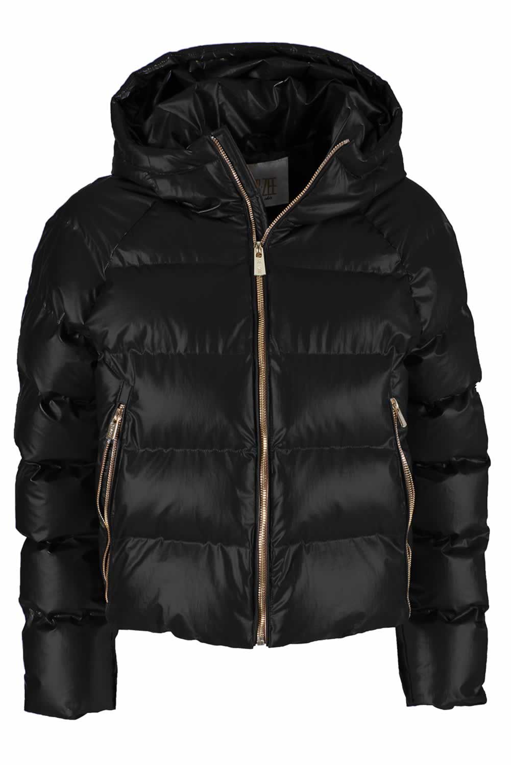 Chic Black Hooded Jacket with Logo Detail