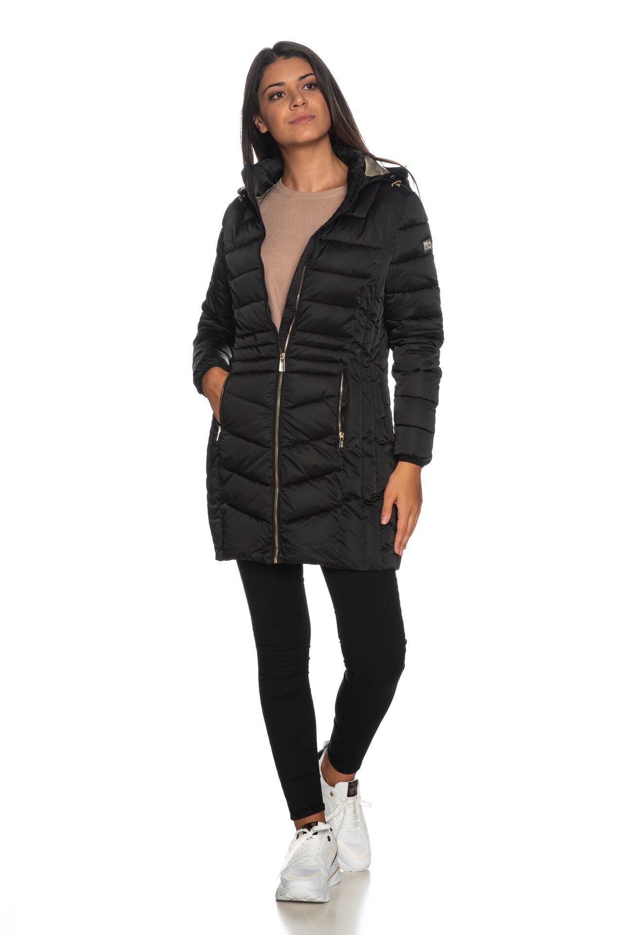 Chic Quilted Satin Puffer Jacket with Removable Hood