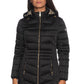 Chic Quilted Satin Puffer Jacket with Removable Hood
