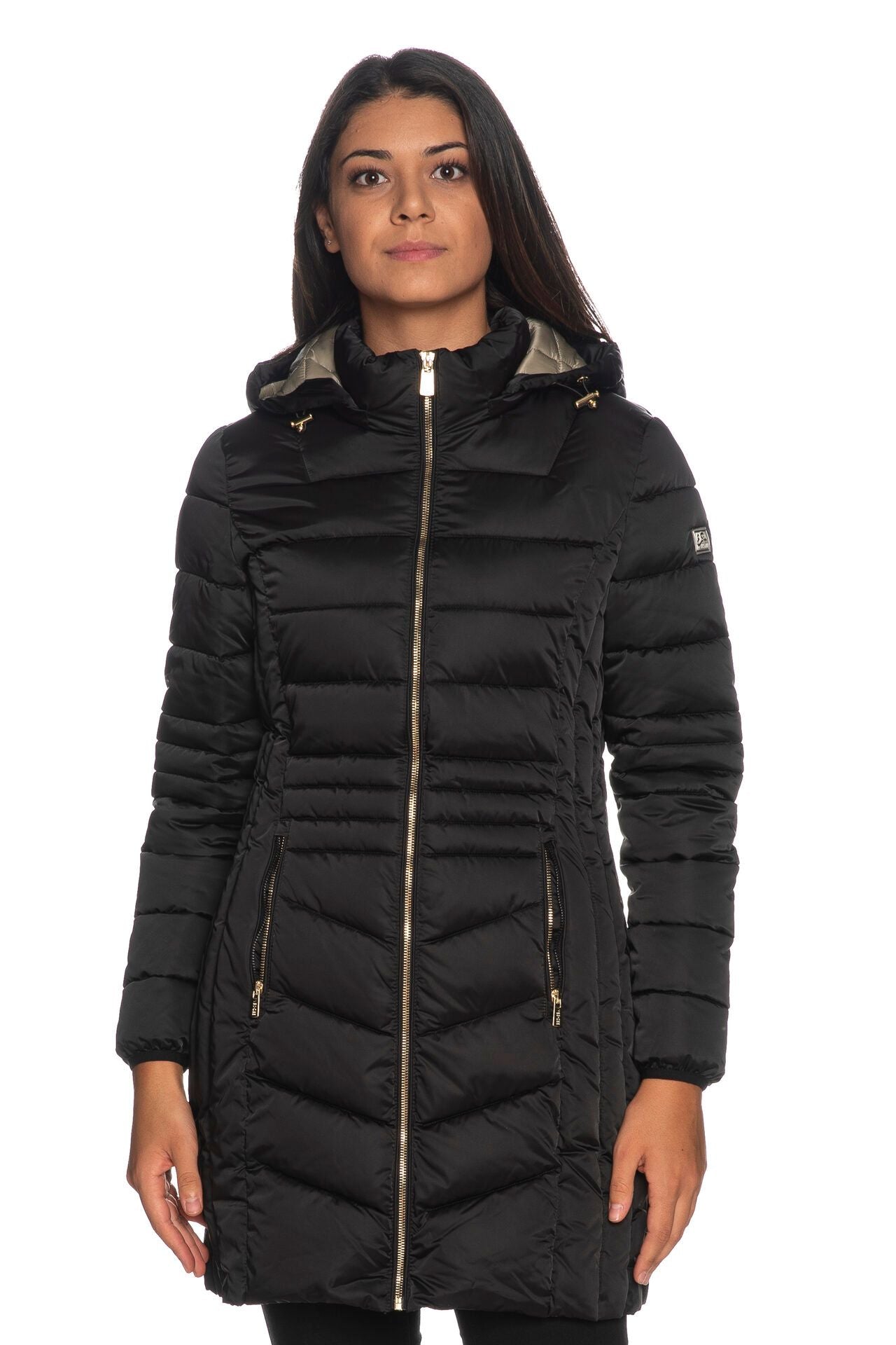 Chic Quilted Satin Puffer Jacket with Removable Hood