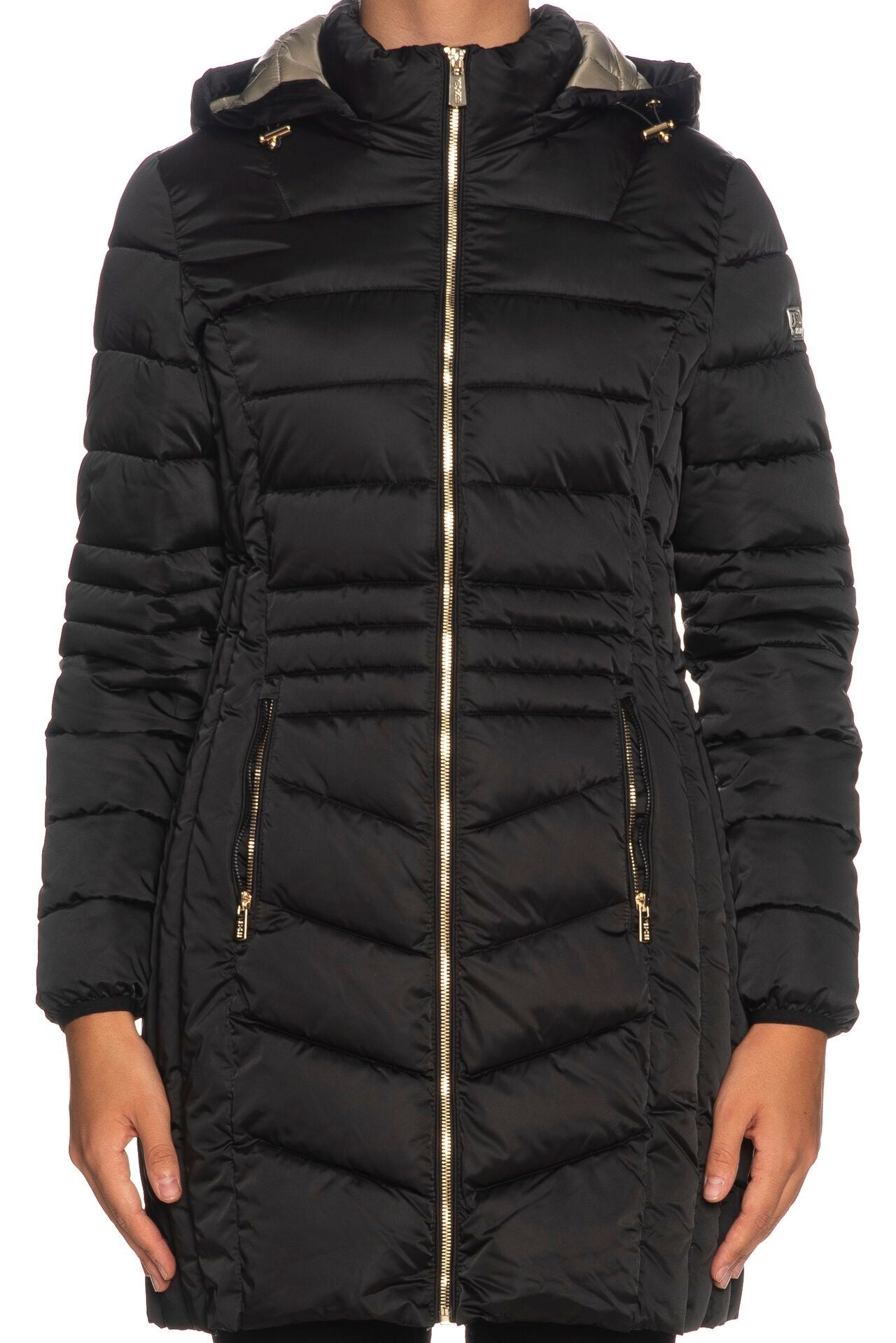 Chic Quilted Satin Puffer Jacket with Removable Hood