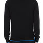 Sleek Black Roundneck Sweater with Blue Accents