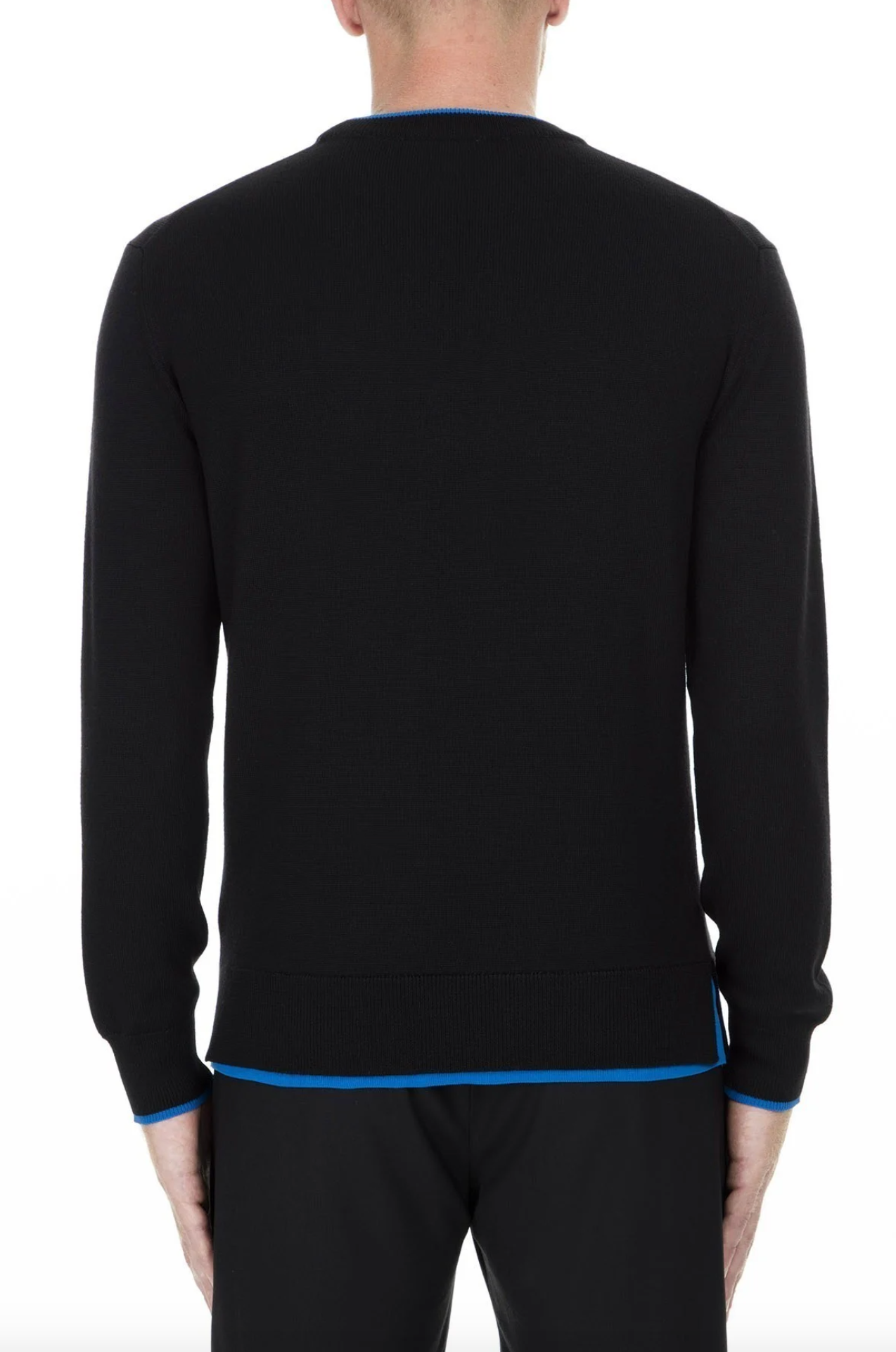 Chic Black Cotton Sweater with Blue Accented Edges