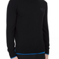 Chic Black Cotton Sweater with Blue Accented Edges