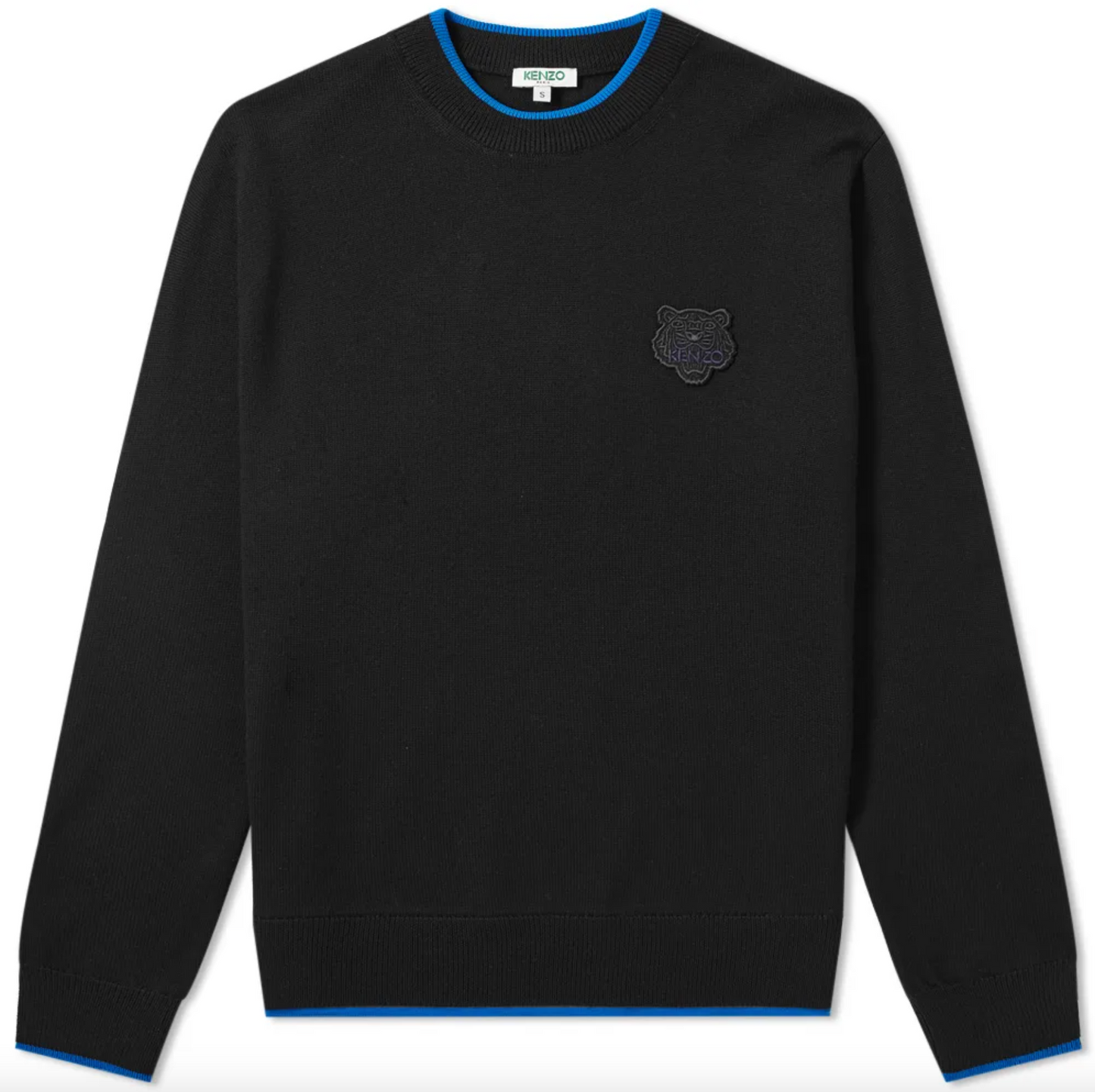 Chic Black Cotton Sweater with Blue Accented Edges