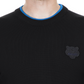 Chic Black Cotton Sweater with Blue Accented Edges