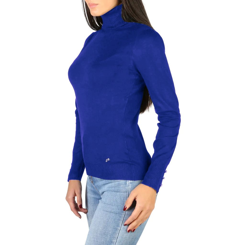 Chic Blue Turtleneck Sweater with Cuffs