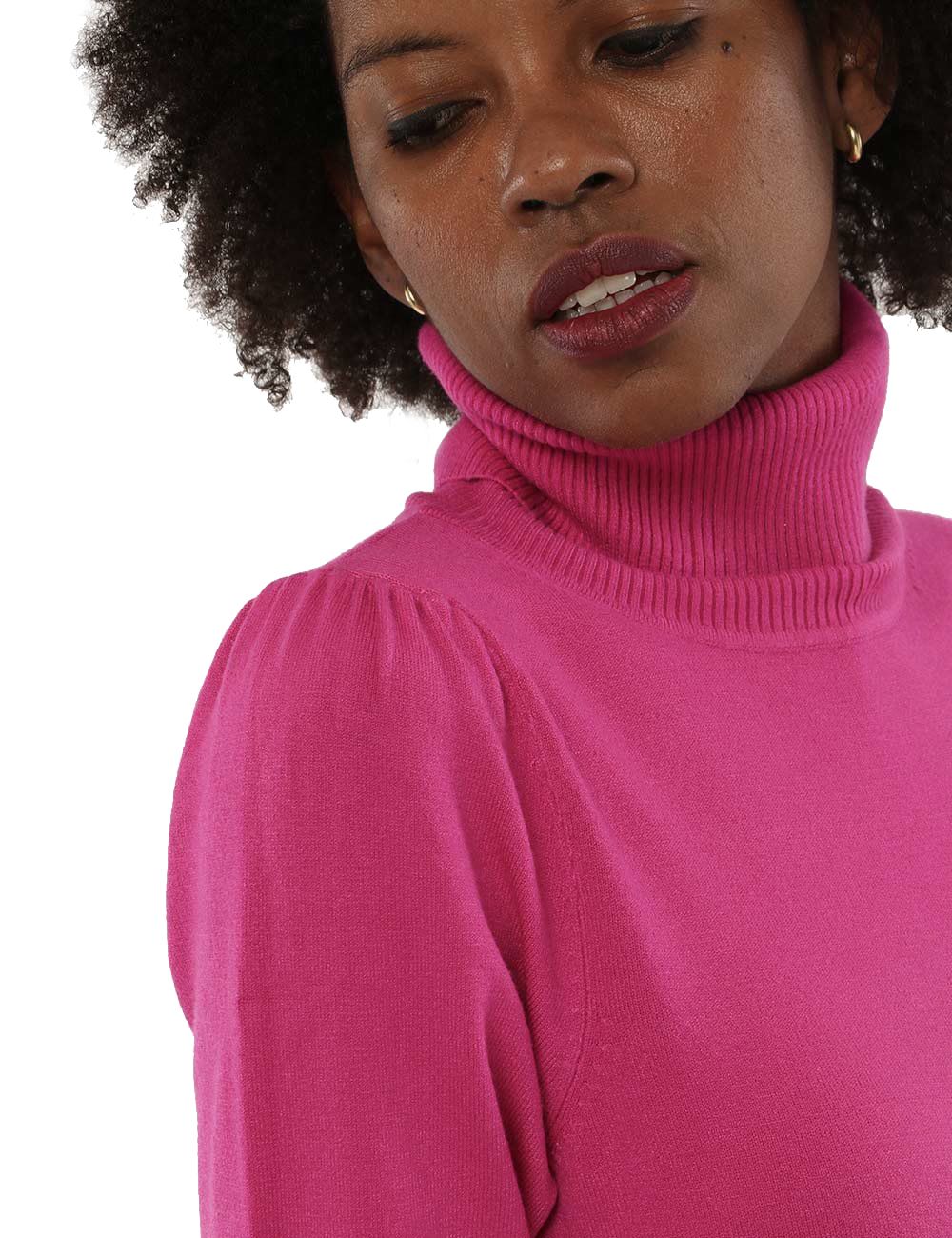 Fuchsia Turtleneck Sweater with Cuffs