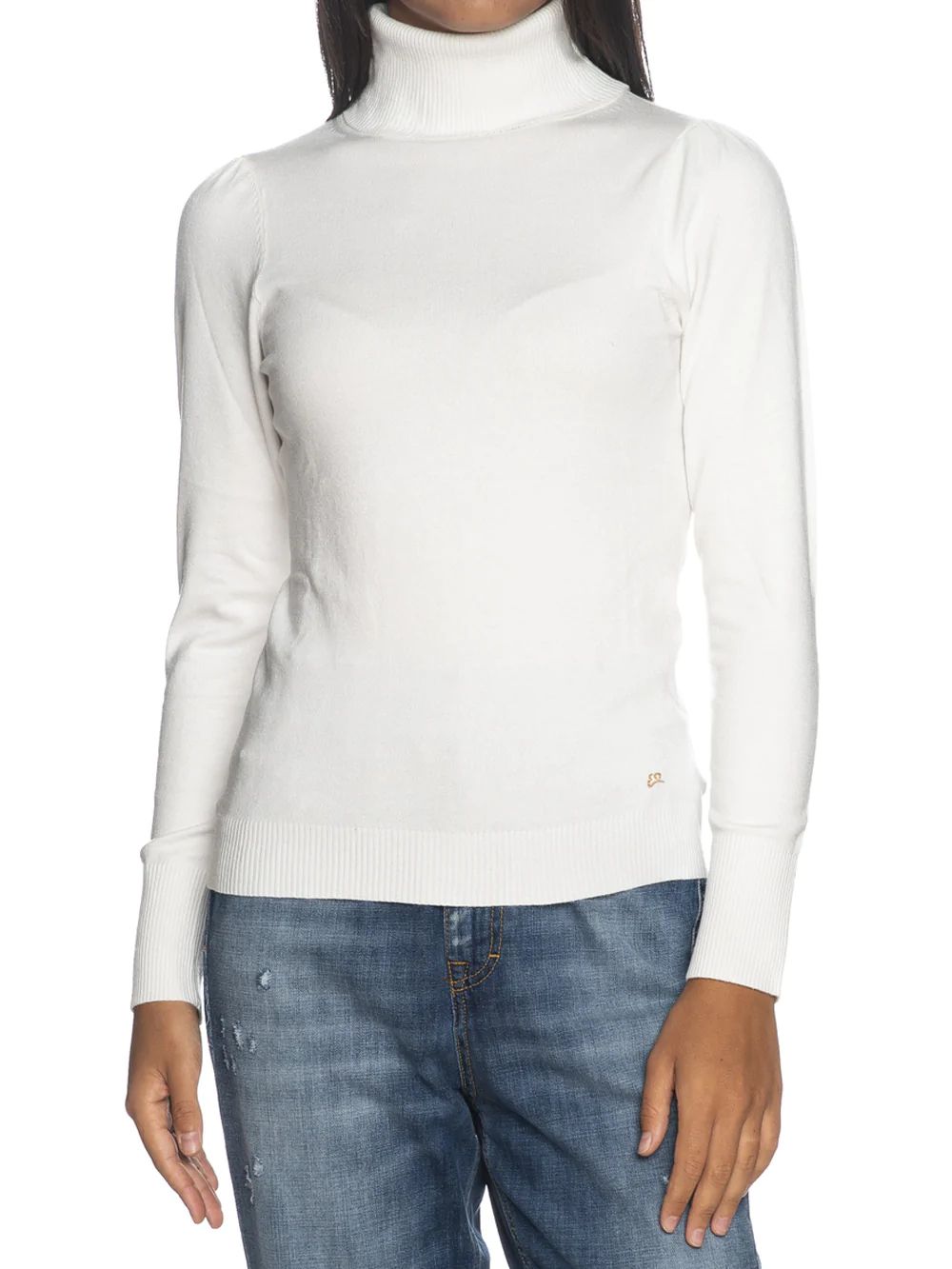 Sleek White Turtleneck Sweater with Cuffs