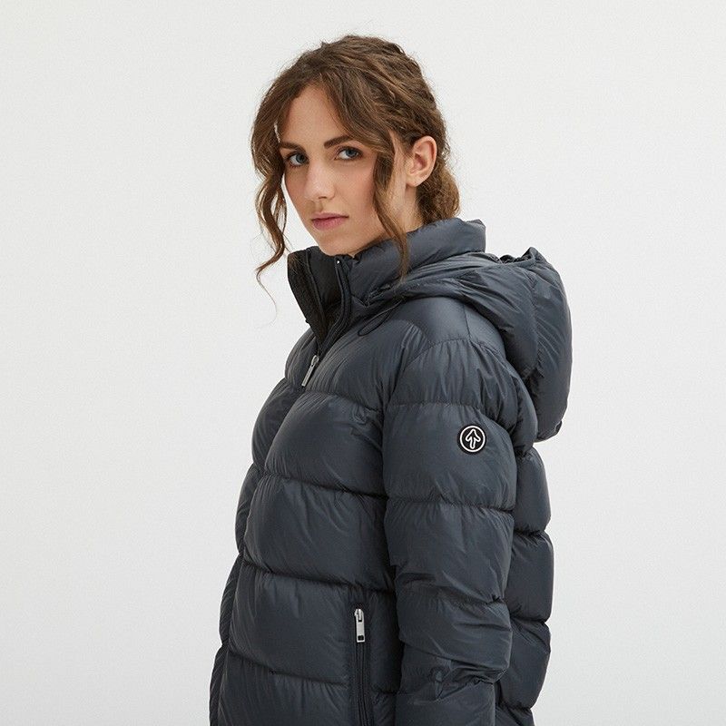 Luxurious Padded Hooded Jacket in Dark Grey