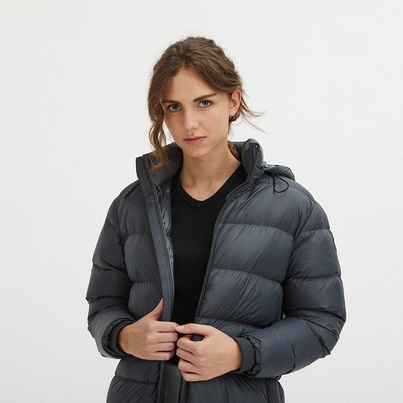 Luxurious Padded Hooded Jacket in Dark Grey