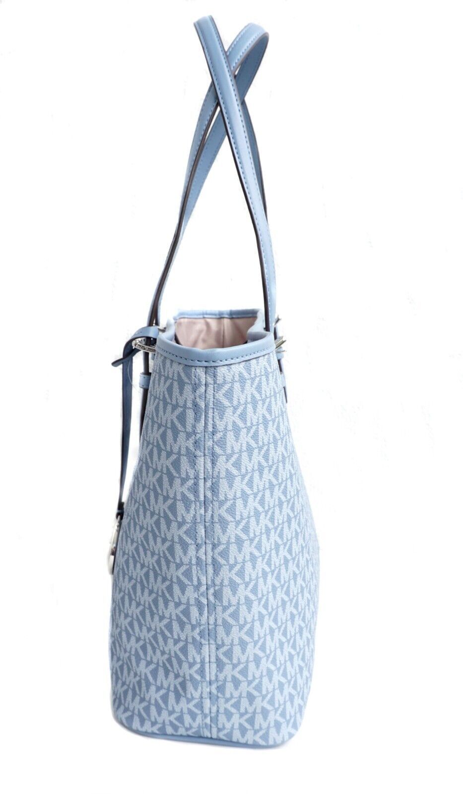 Elegant Light Blue Shopper Tote with Silver Accents