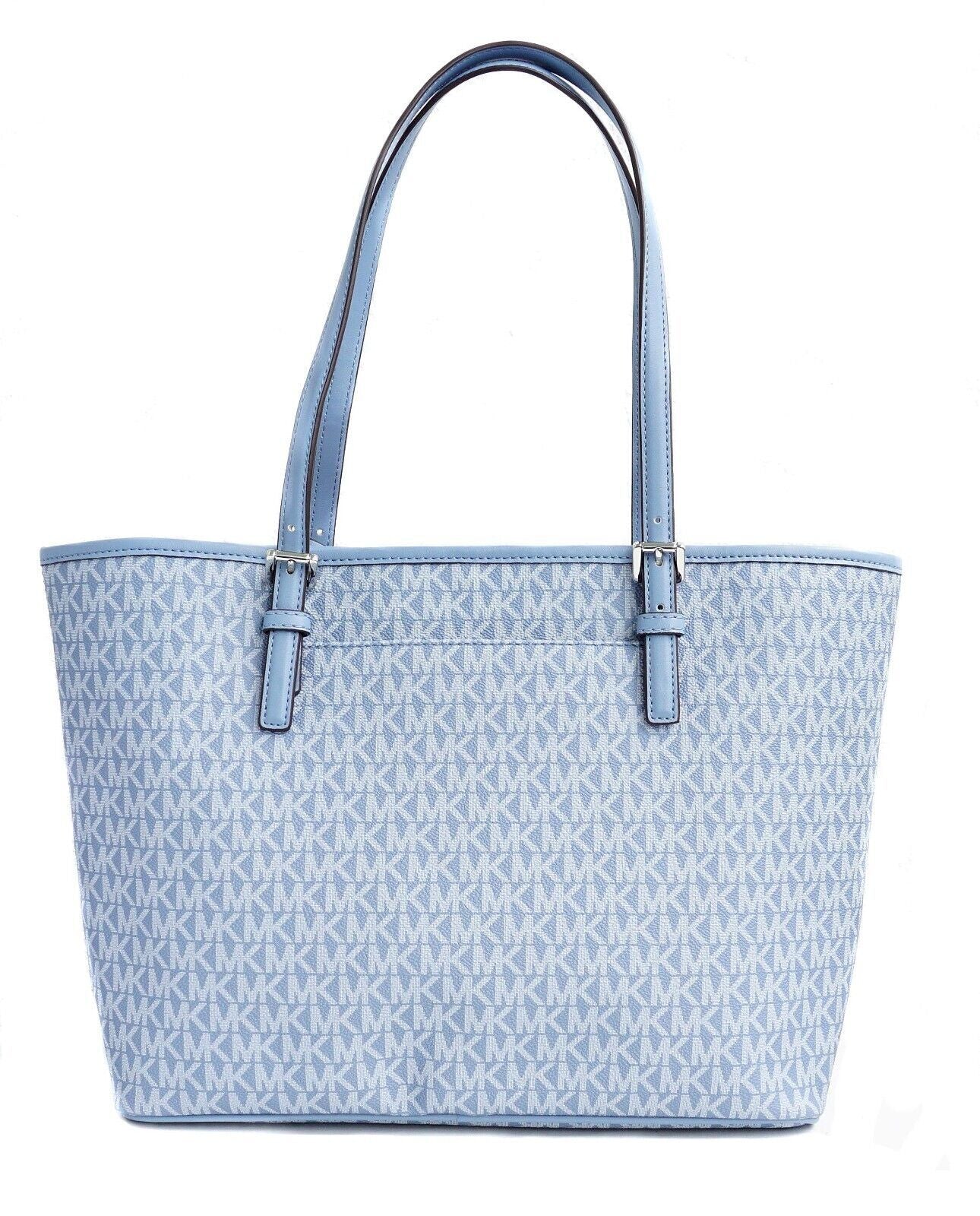 Elegant Light Blue Shopper Tote with Silver Accents