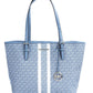 Elegant Light Blue Shopper Tote with Silver Accents