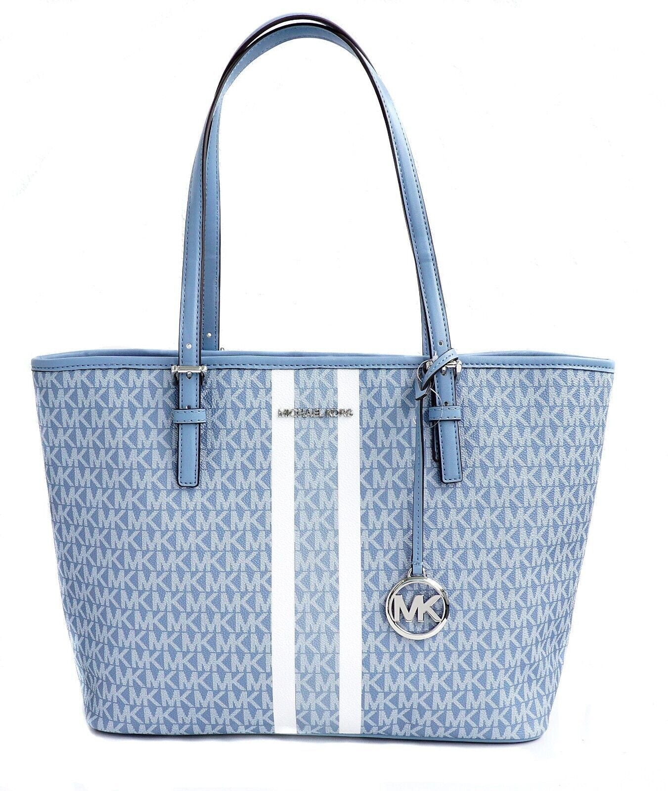 Elegant Light Blue Shopper Tote with Silver Accents