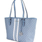 Elegant Light Blue Shopper Tote with Silver Accents