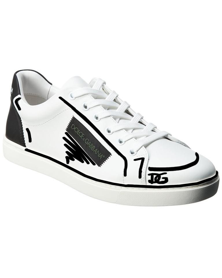 White Calfskin Sneakers with Artistic Drawings