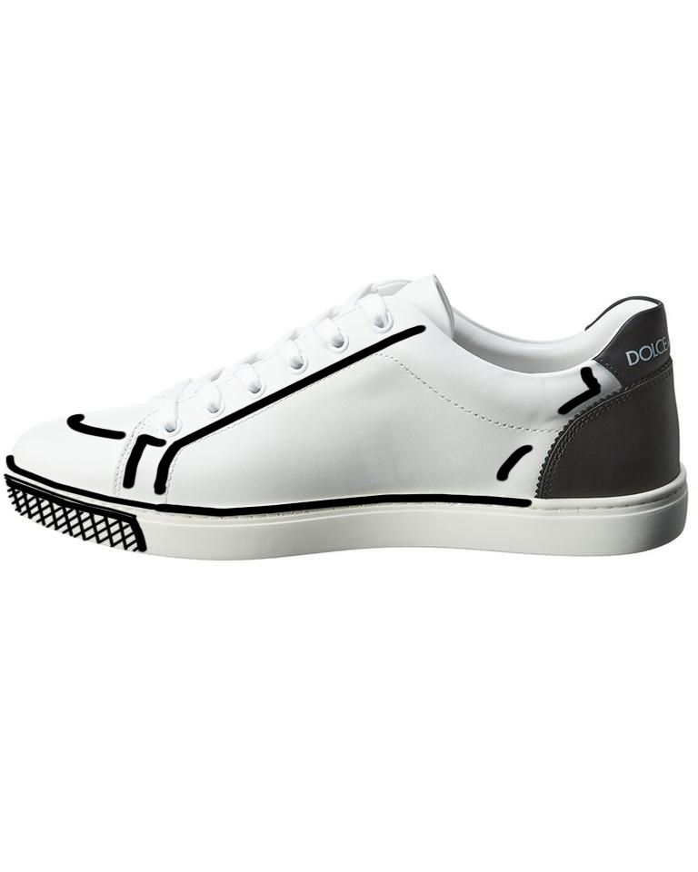 White Calfskin Sneakers with Artistic Drawings