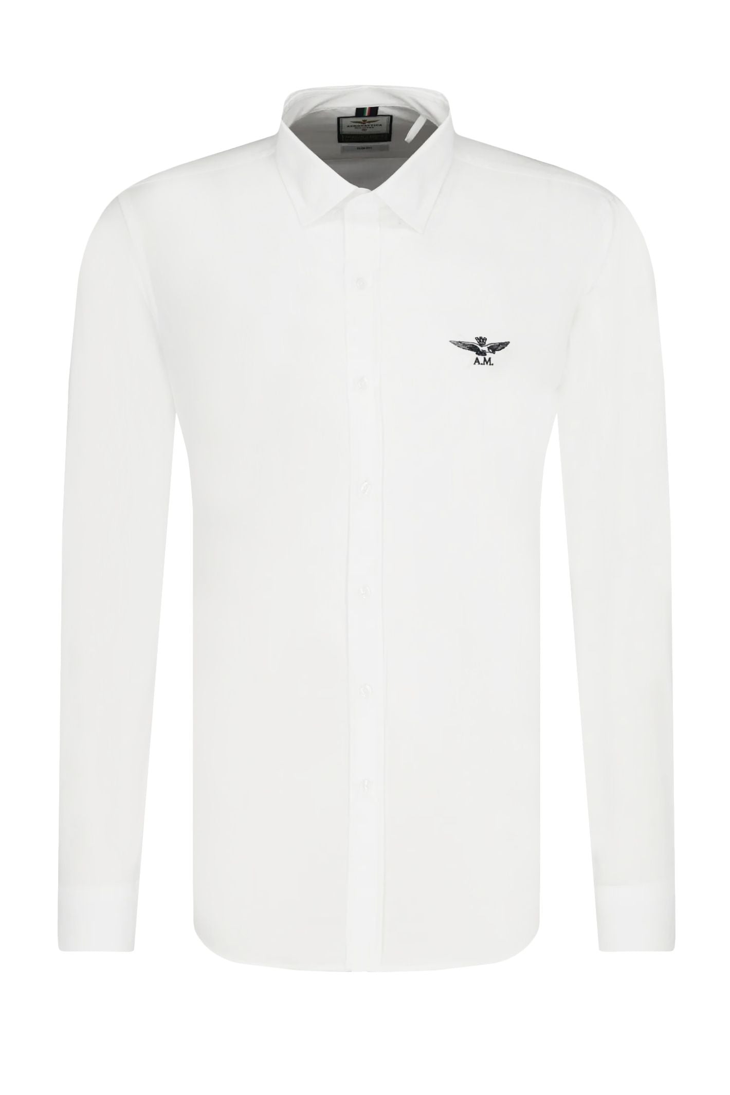 Slim Fit White Cotton Shirt with Eagle Logo