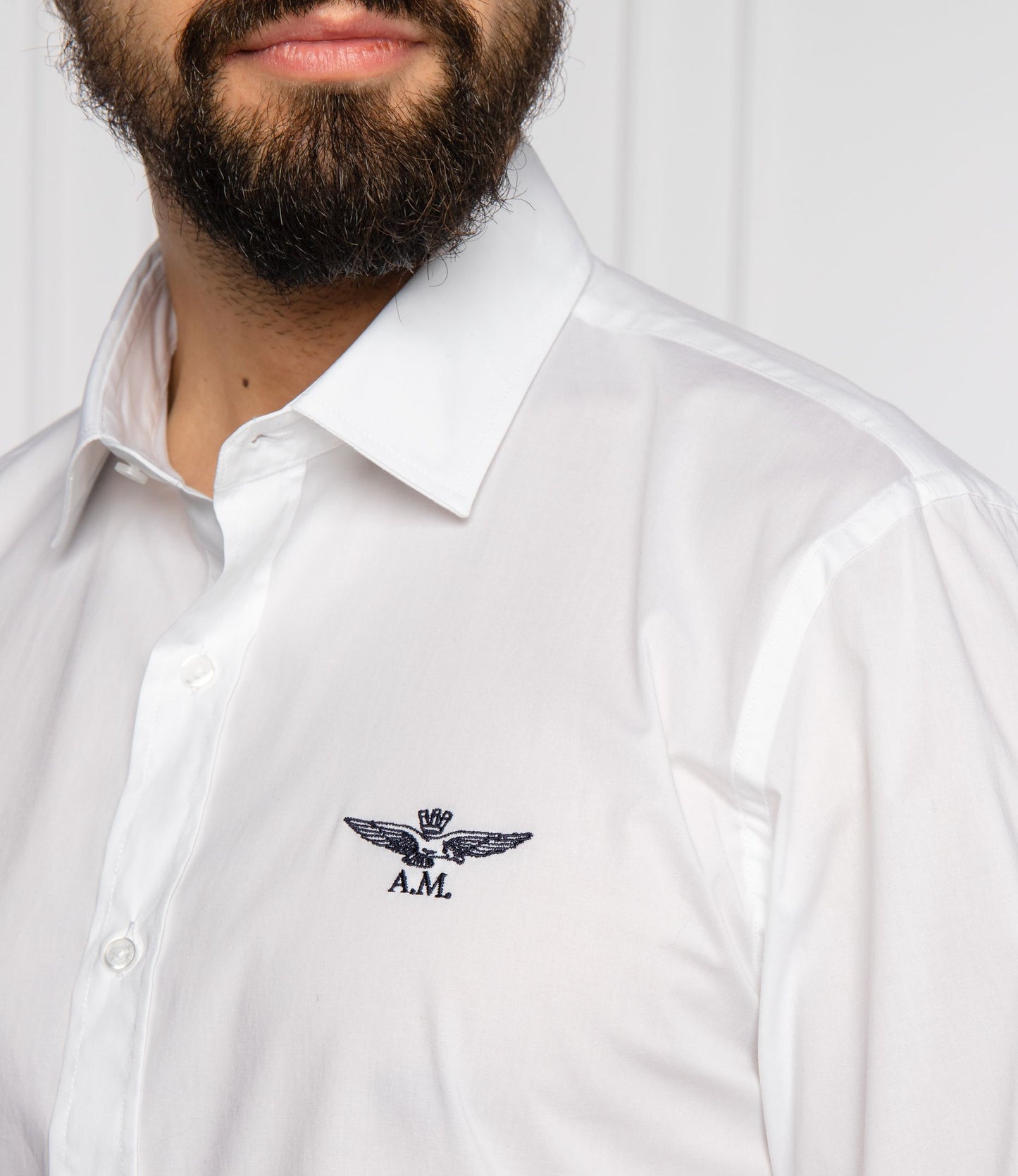 Slim Fit White Cotton Shirt with Eagle Logo