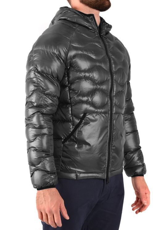 Sleek Gray Men's Down Jacket with Hood