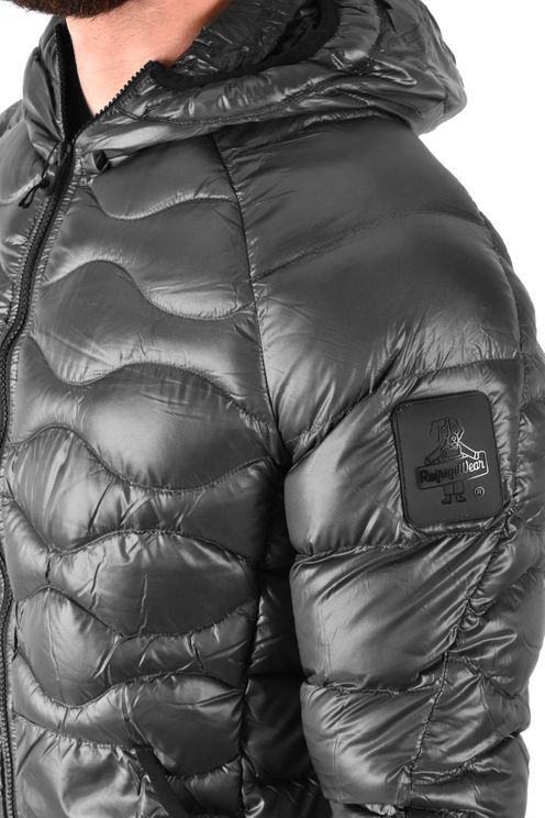 Sleek Gray Men's Down Jacket with Hood