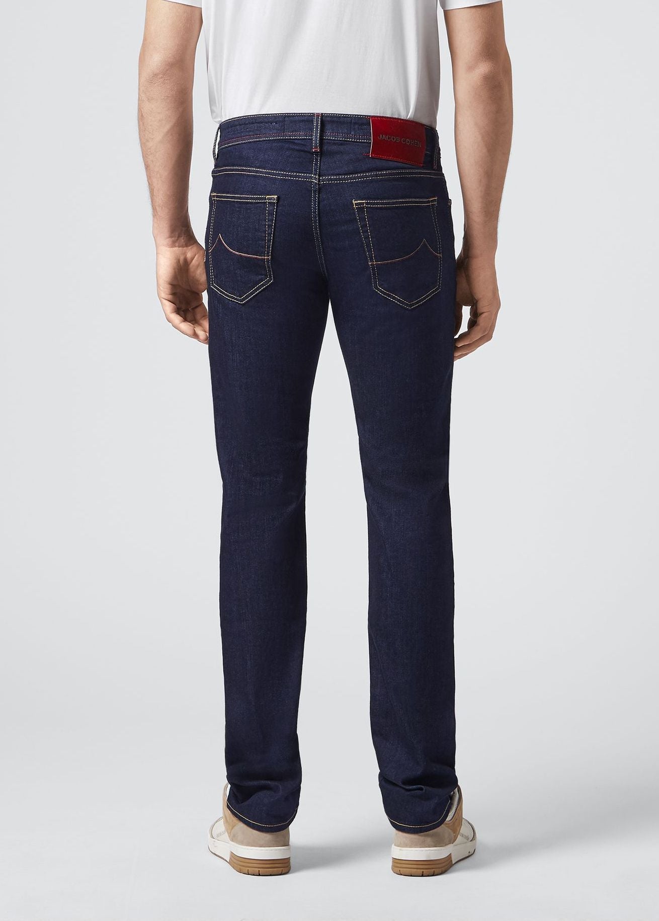 Elegant Slim Fit Handcrafted Jeans with Red Accents